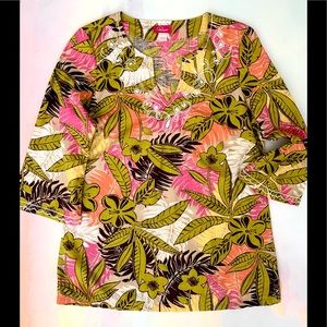 PAPPAGALLO Colorful Tropical Palm Print Tunic Top